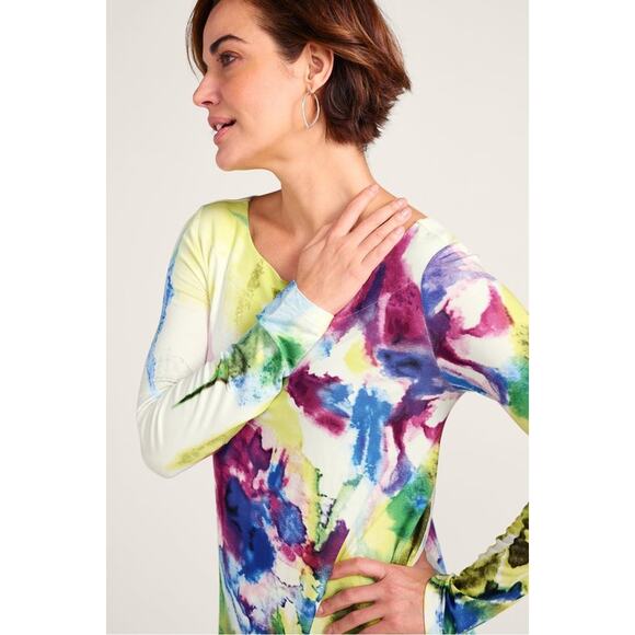 Soft Surroundings Watercolor Floral Long Sleeve Tunic Top Floral Multicolor 3X - Picture 2 of 8